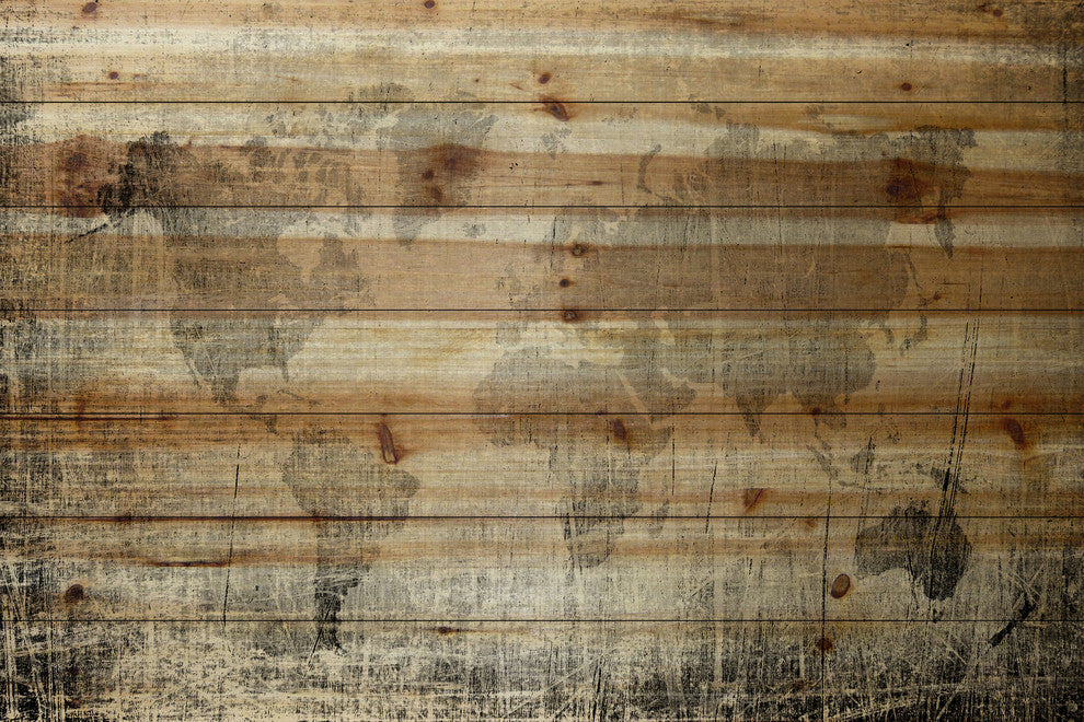 "Latitude" Print on Natural Pine Wood, 36"x24"