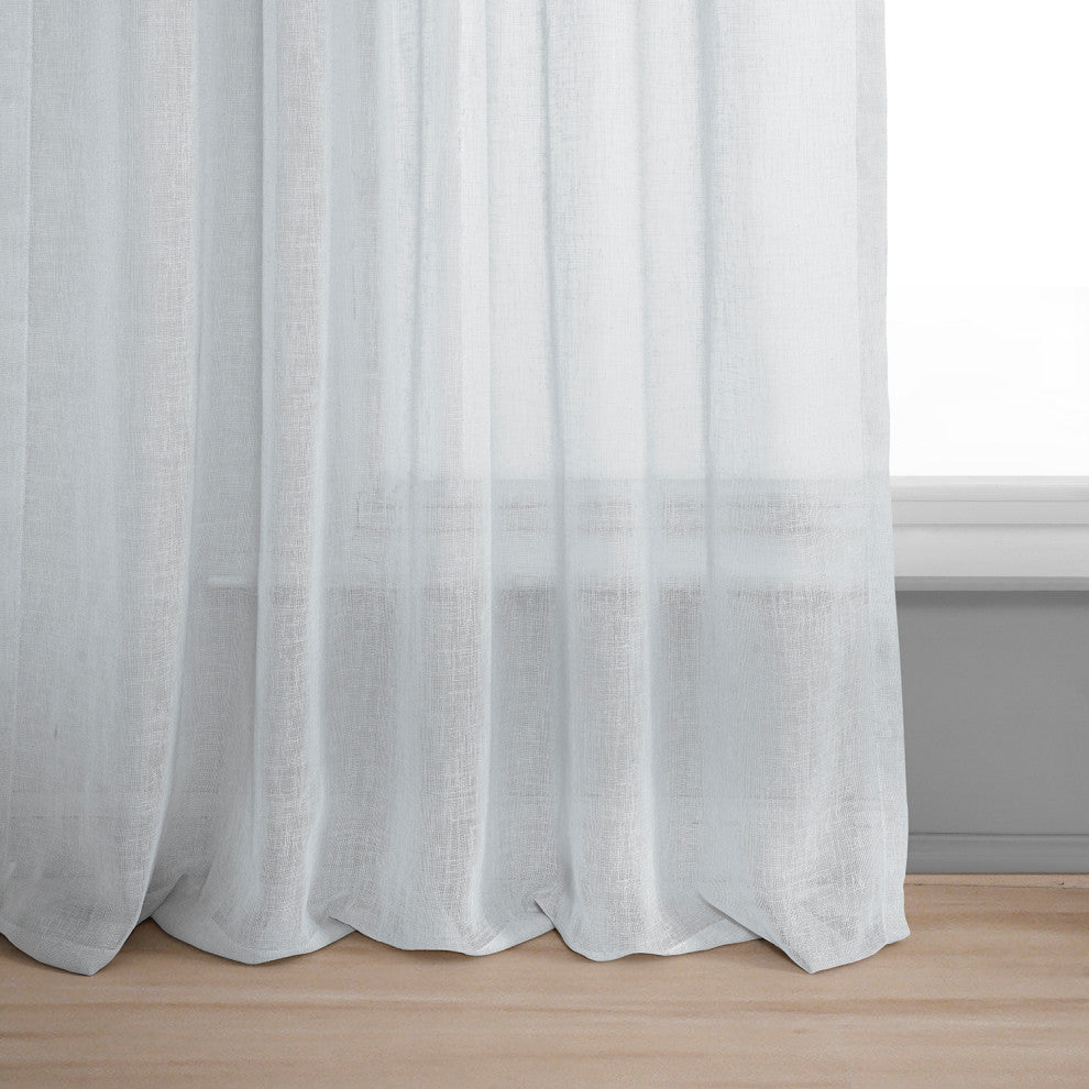 Solid FauxLinen Sheer Curtain, Single Panel, Aspen White, 50"x108"