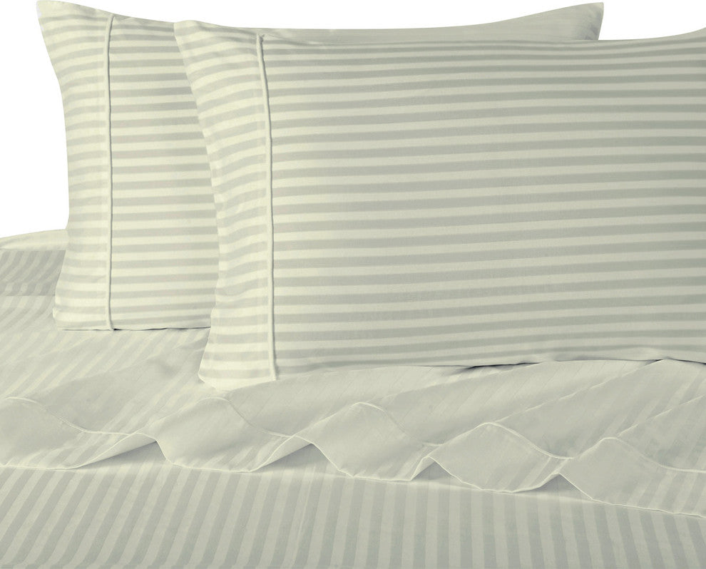 600TC 100% Long Staple Cotton Stripe Sheet Set, Ivory, Olympic Queen