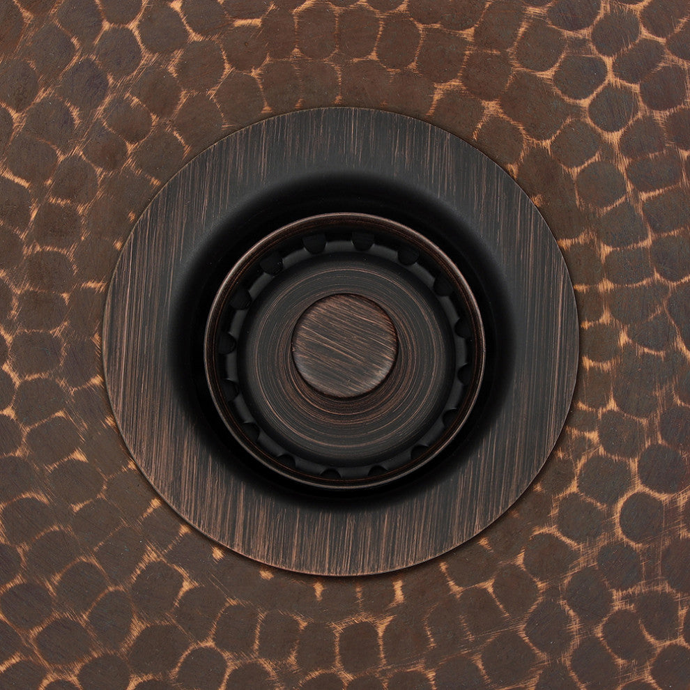 16" Round Hammered Copper Bar Sink, 2" Drain Opening, Drain & Accessories