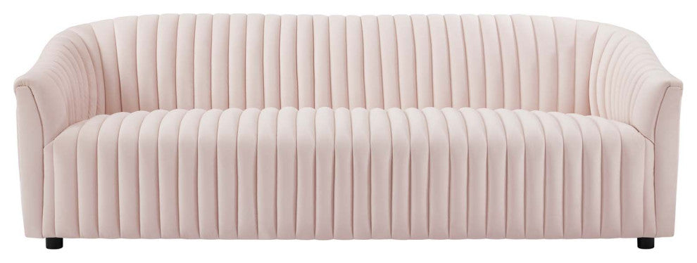 Tufted Sofa, Pink, Velvet, Modern, Mid Century Living Hotel Lounge Cafe Lobby
