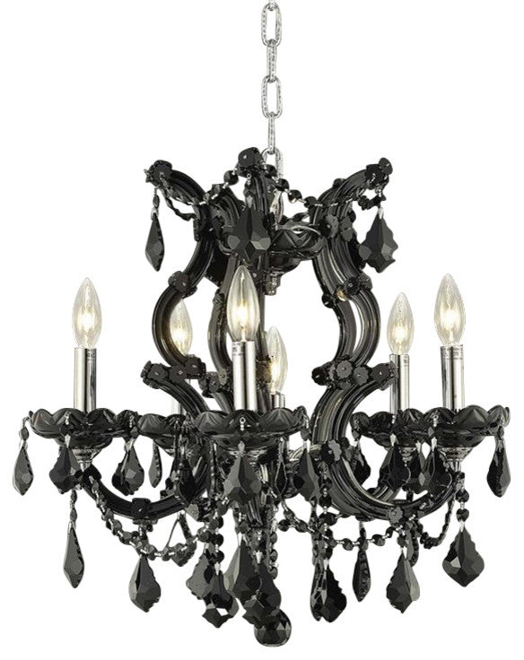 Elegant Maria Theresa Dining Room Light, Black Finish With Royal Cut Crystal