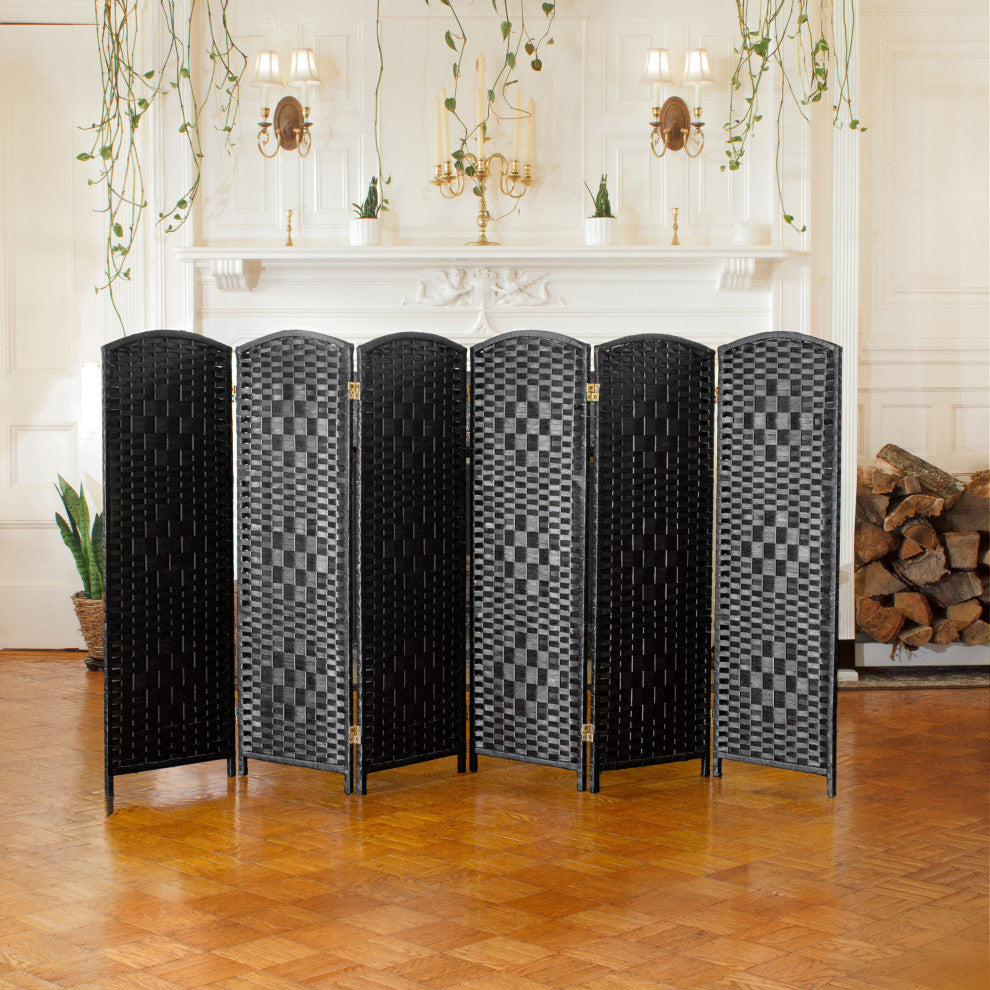 4 ft. Short Diamond Weave Fiber Room Divider Black 6 Panel