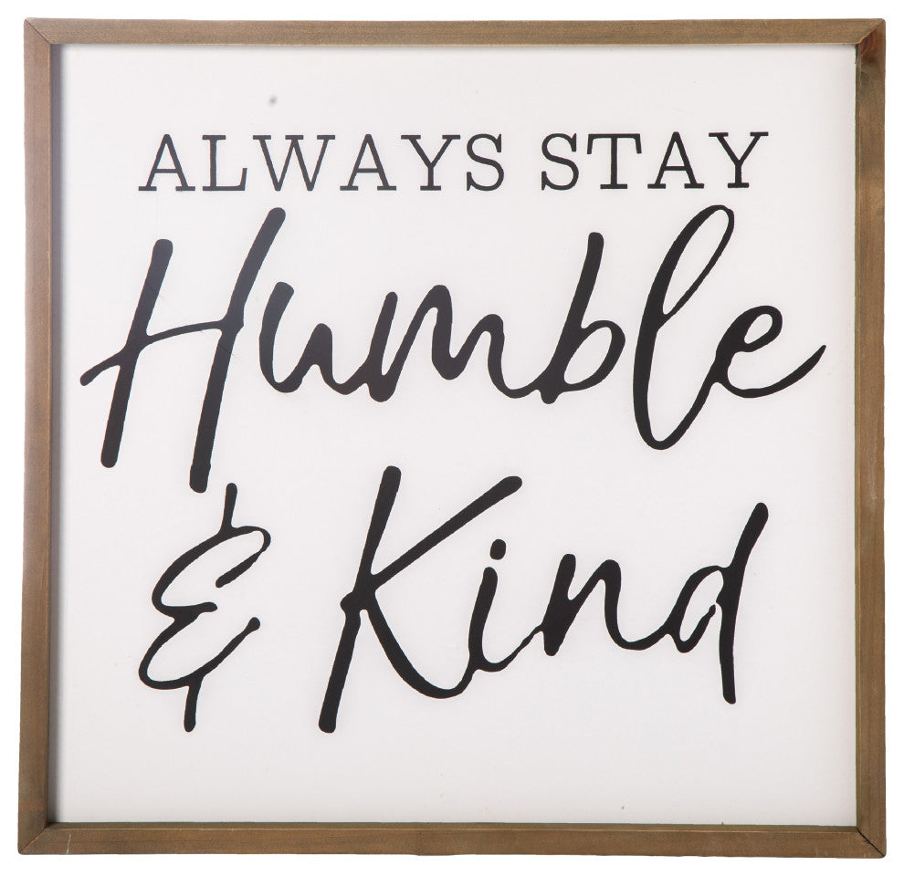 Wood Wall Art with Printed "Humble and Kind" Painted White Finish