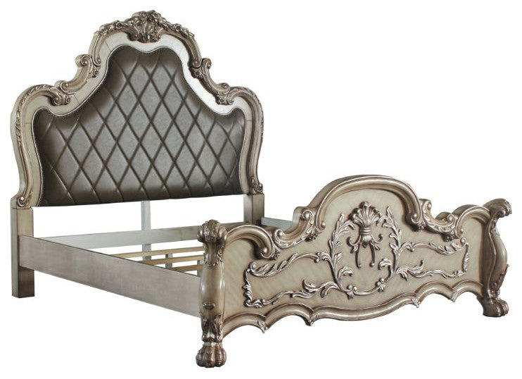 Jazlyn Ornamental Baroque Standard Bed, Vintage Bone White, Queen