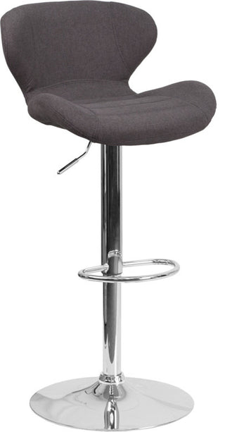 Contemporary Charcoal Fabric Adjustable Barstool With Chrome Base