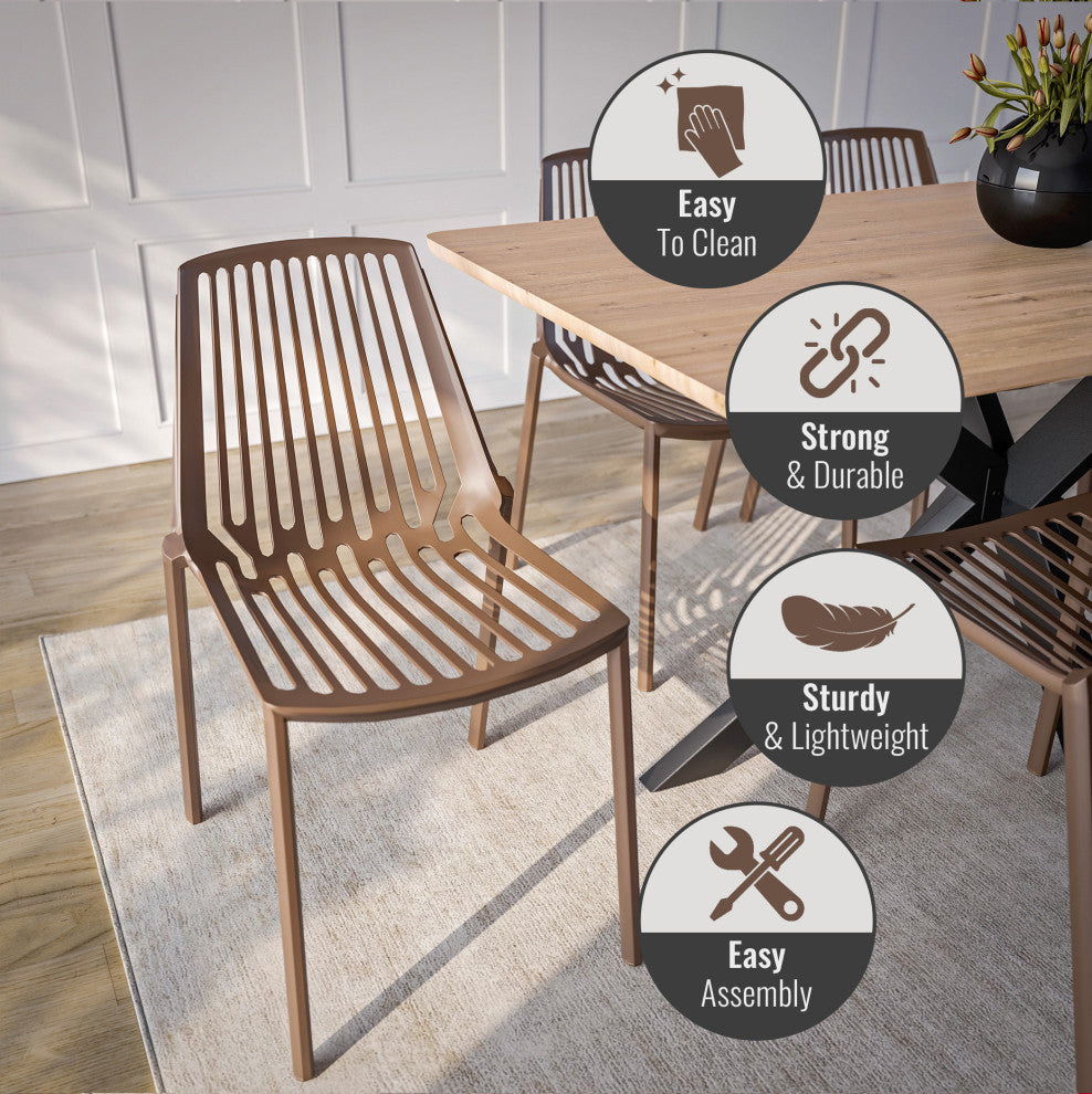 LeisureMod Acken Mid-Century Modern Plastic Dining Chair, Taupe
