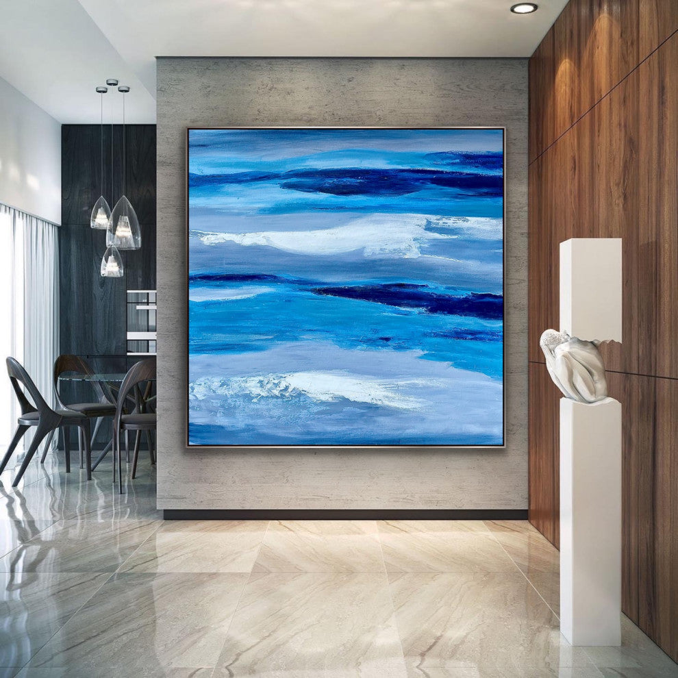 60x60" Silent sky Original Modern Painting Blue abstract art Minimal
