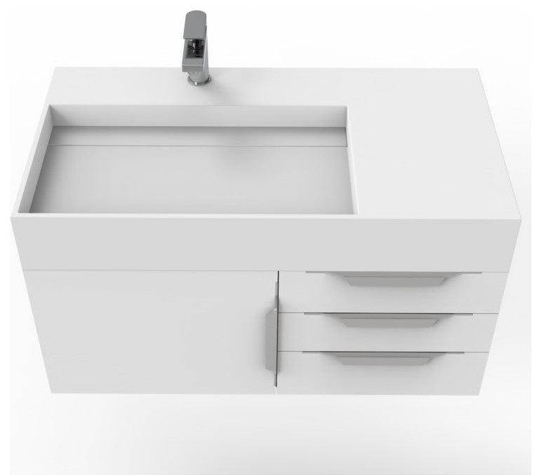 CastelloUSA Amazon 36" Wall Mount Vanity Set, White, White Top, Brushed Nickel