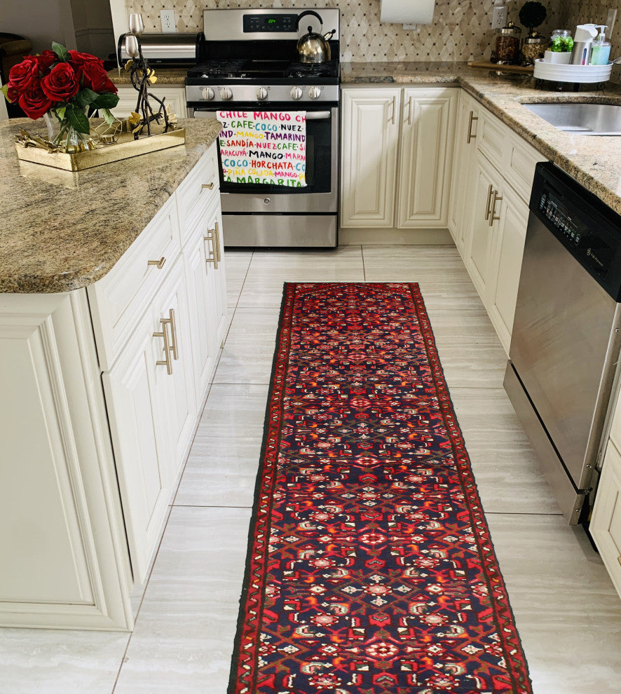 Fine Vintage Distressed Laily Navy/Red Runner, 1'10 x 13'2