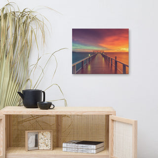 Surreal Wooden Pier At Sunset Intrigued Landscape Photo Canvas Art Print, 16" X 20"