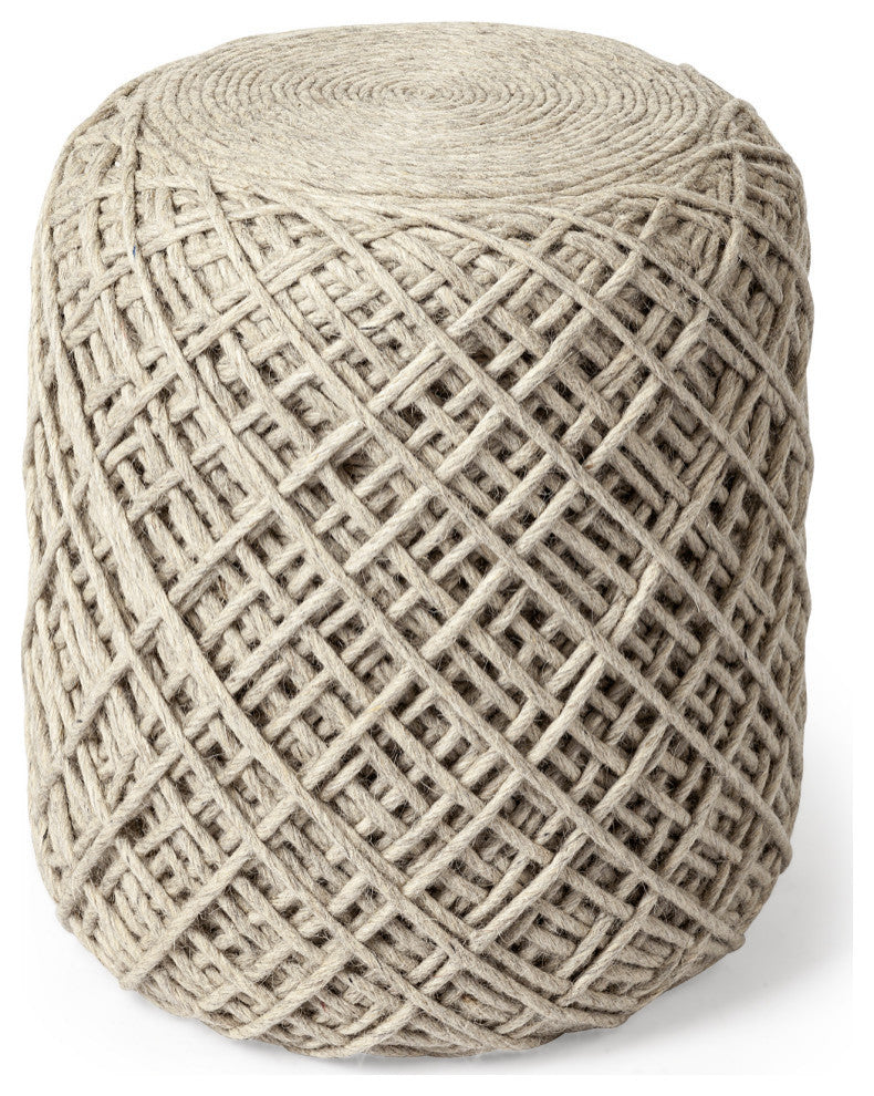 Allium Pouf Oatmeal Wool Diamond Pattern Cylindrical Pouf