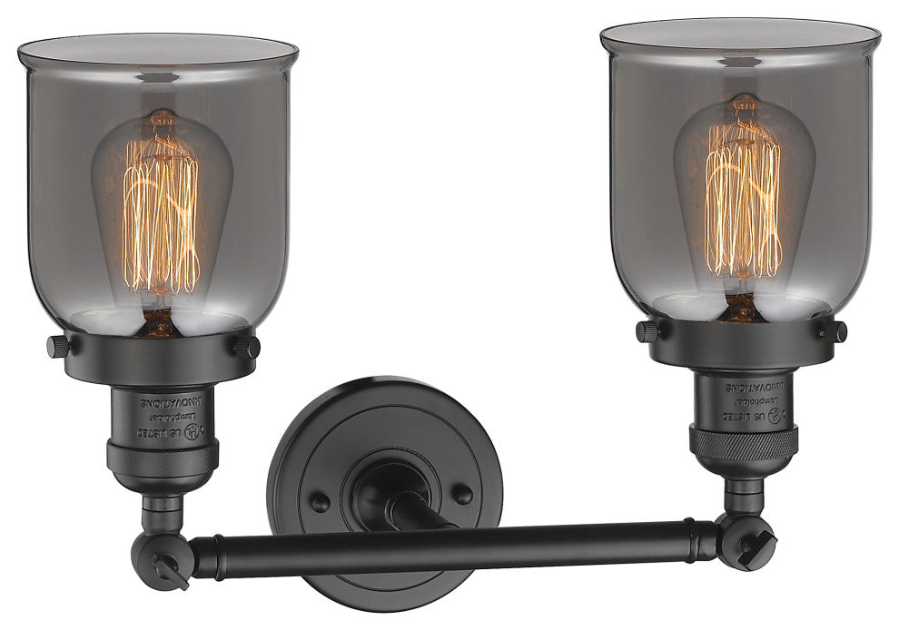 Small Bell 2-Light Bath Fixture, Smoked Glass, Oil Rubbed Bronze