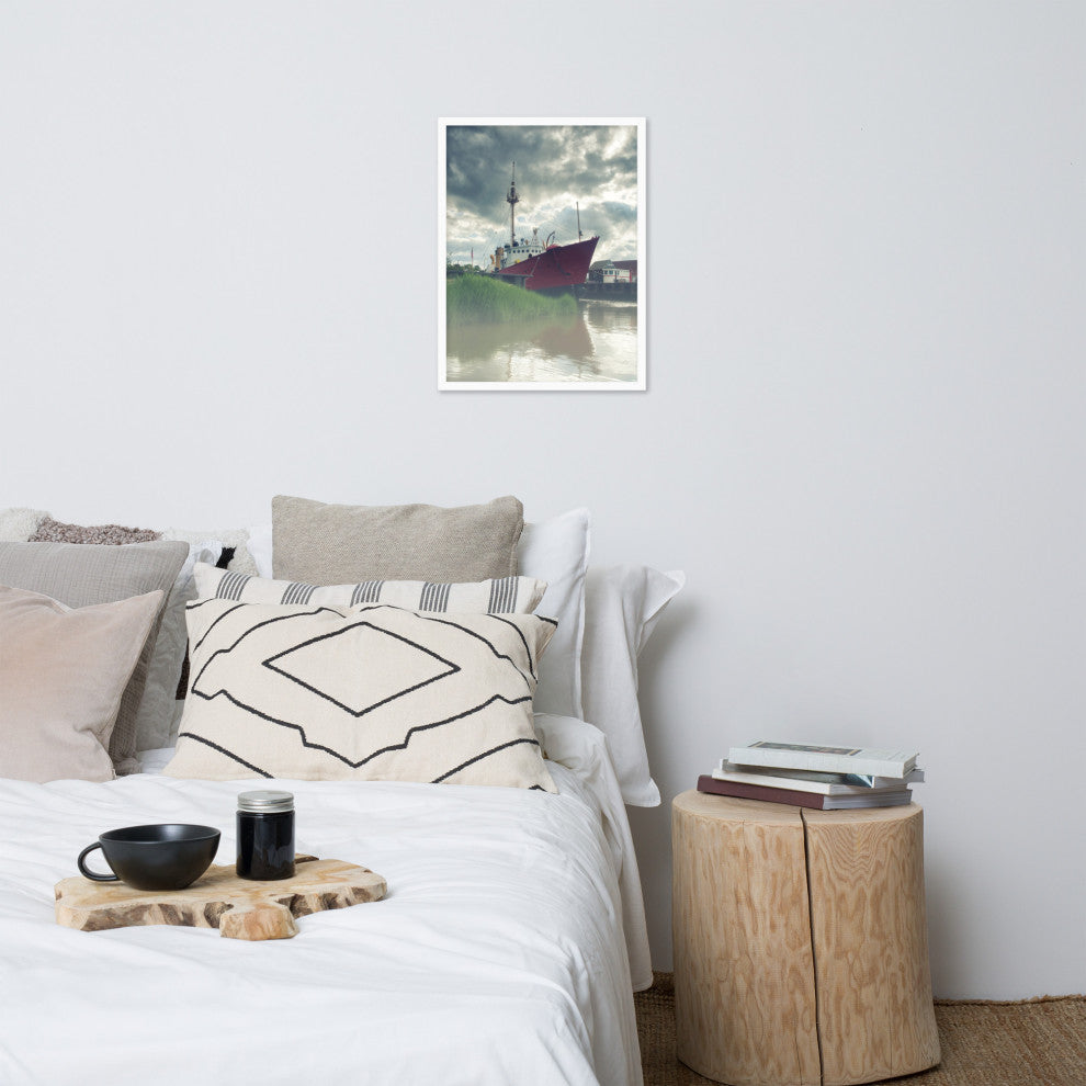 Foggy River Coastal Landscape Framed Photo Paper Wall Art Prints, White, 18" X 24"