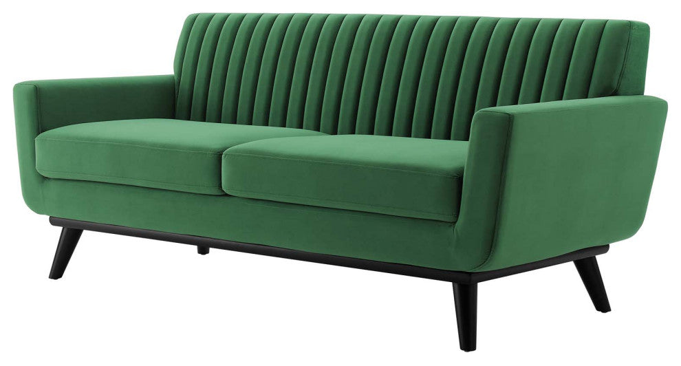 Tufted Loveseat Sofa, Velvet, Green, Modern, Living Lounge Hotel Hospitality
