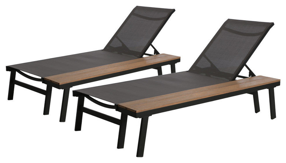 John Outdoor Chaise Lounge With Side Table, Gray, Set of 2