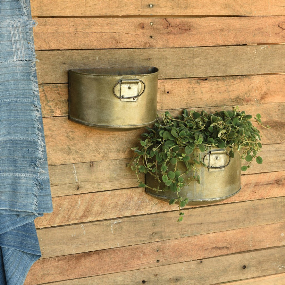 Set of 2 Half Bucket Metal Planter