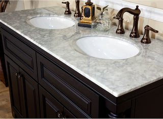 Parme 55" Double Vanity, Dark Mahogany With Marble Vanity Top, White