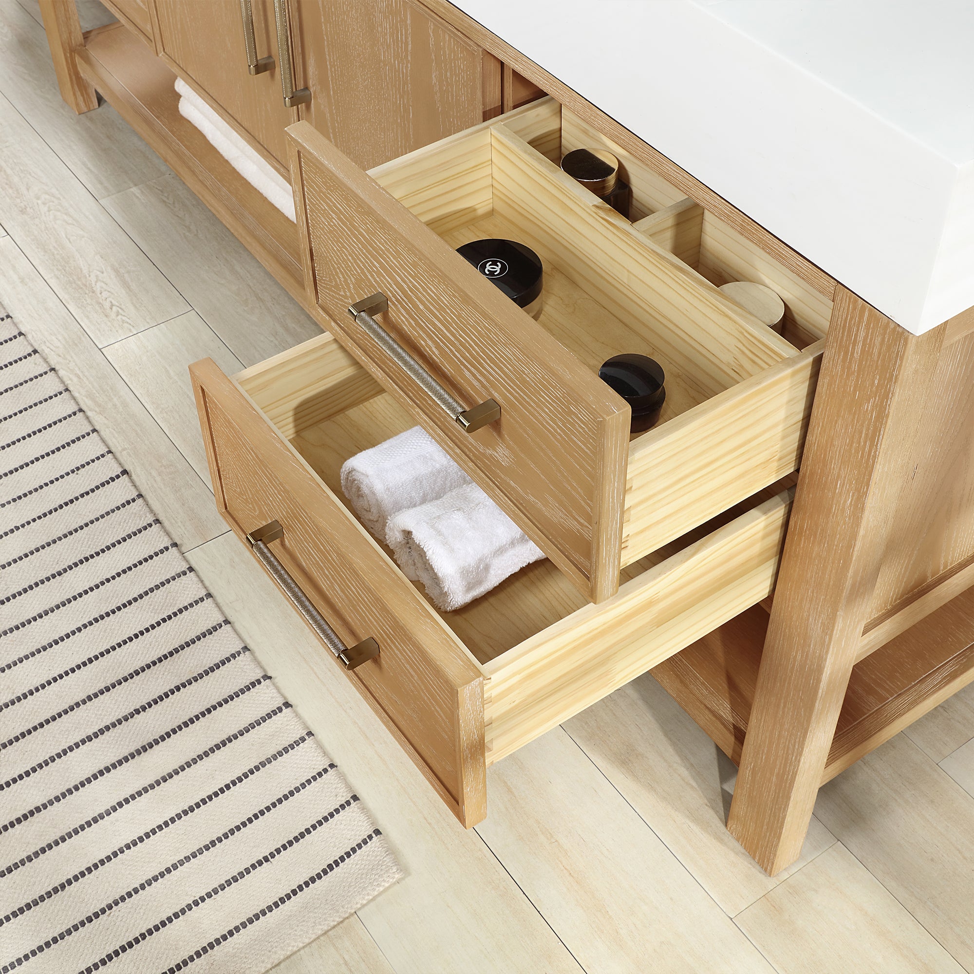 Vera Bath Vanity with Stone Top, Washed Ash Grey, 48", Single Vanity, No Mirror