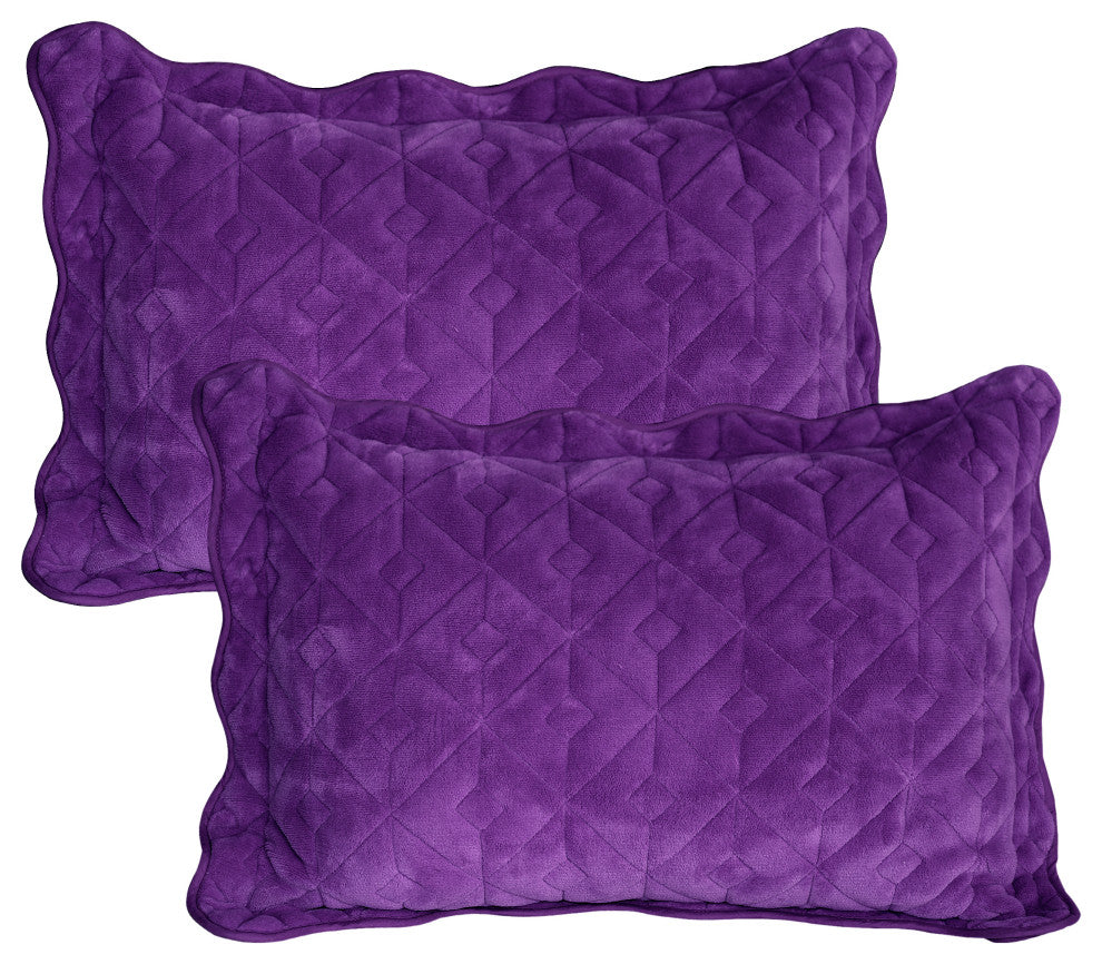 Diamond Square Quilted Coverlet 4-Piece Bedspread Set, Purple, King
