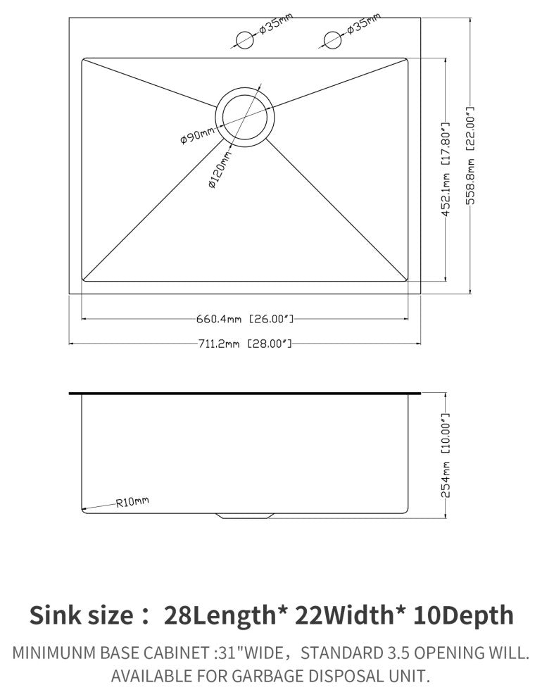 Black Stainless Steel Single Bowl Drop-In Kitchen Sink with Drain Assembly, Gunmetal Black, 28'' X 22''