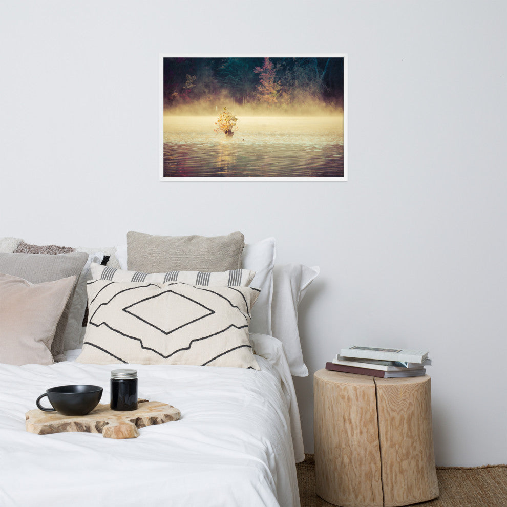 Golden Mist on Waples Pond Framed Photo Paper Wall Art Prints, White, 24" X 36"