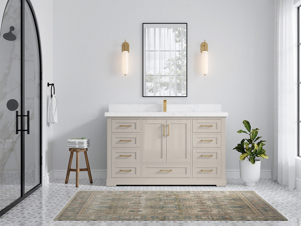 Boston 60" Single Bathroom Vanity in Fine Grain 2" Empira Quartz