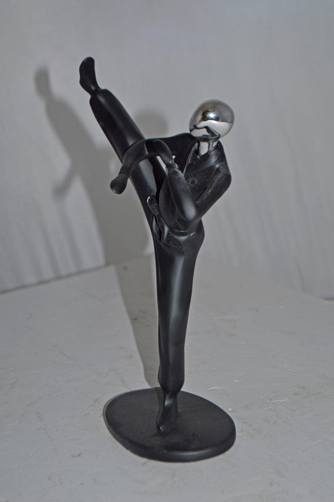 Karate, Krav Maga Front Kick, Black Chrome, Resin Statue - Size: 3" x 7" x 11"