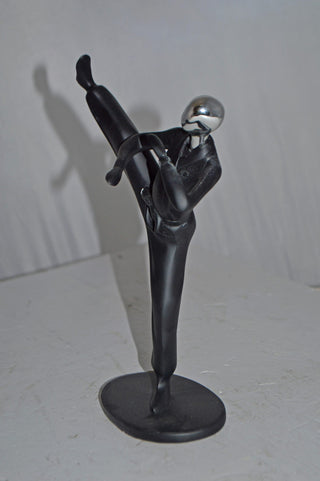 Karate, Krav Maga Front Kick, Black Chrome, Resin Statue - Size: 3" x 7" x 11"