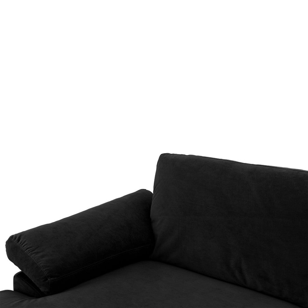Large Velvet Fabric U-Shape Sectional Sofa, Black