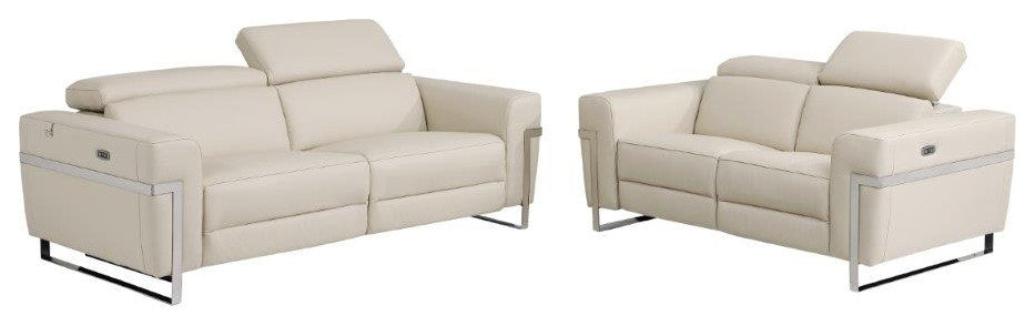 Prato Genuine Italian Leather Modern Sofa and Loveseat, Beige