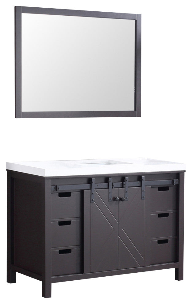 Marsyas 48" Brown Single Vanity Cabinet Quartz Top Square Sink, 44" Wall Mirror