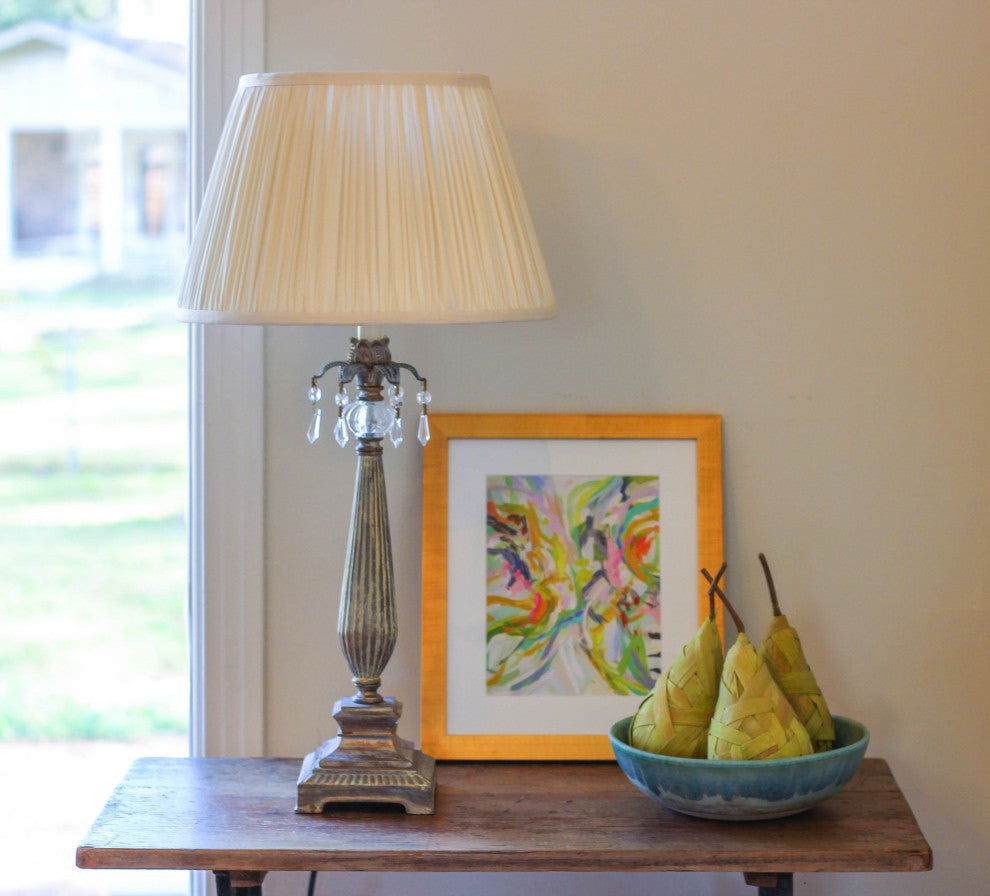 14" Pale Gray Slanted Paperback Pleated Tafetta Lampshade