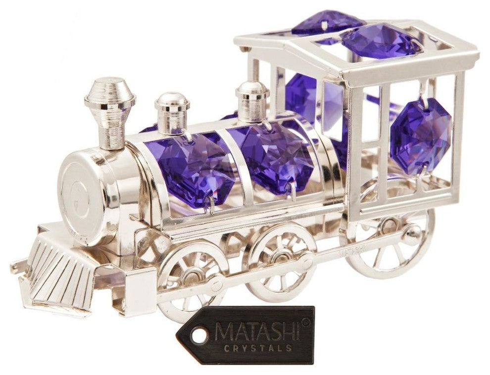 Silver Plated Crystal Studded Train Ornament