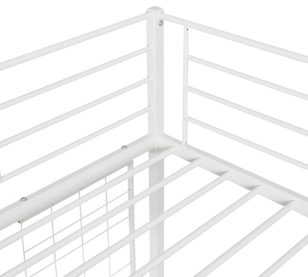 TATEUS Metal Loft Bed With Desk, Sturdy Metal Frame Guardrails Work and Play, White, Twin