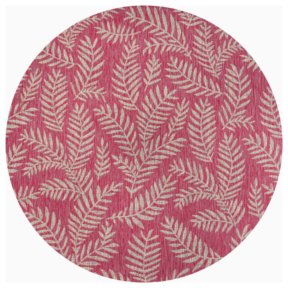 Nevis Palm Frond Indoor/Outdoor, Fuchsia/Light Gray, 5' Round