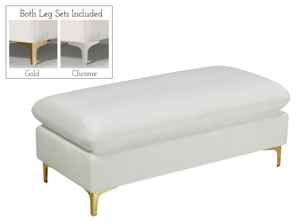 Naomi Velvet Upholstered Ottoman, Cream