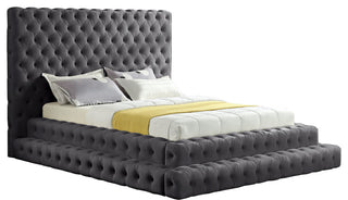 Revel Velvet Upholstered Bed, Gray, Queen