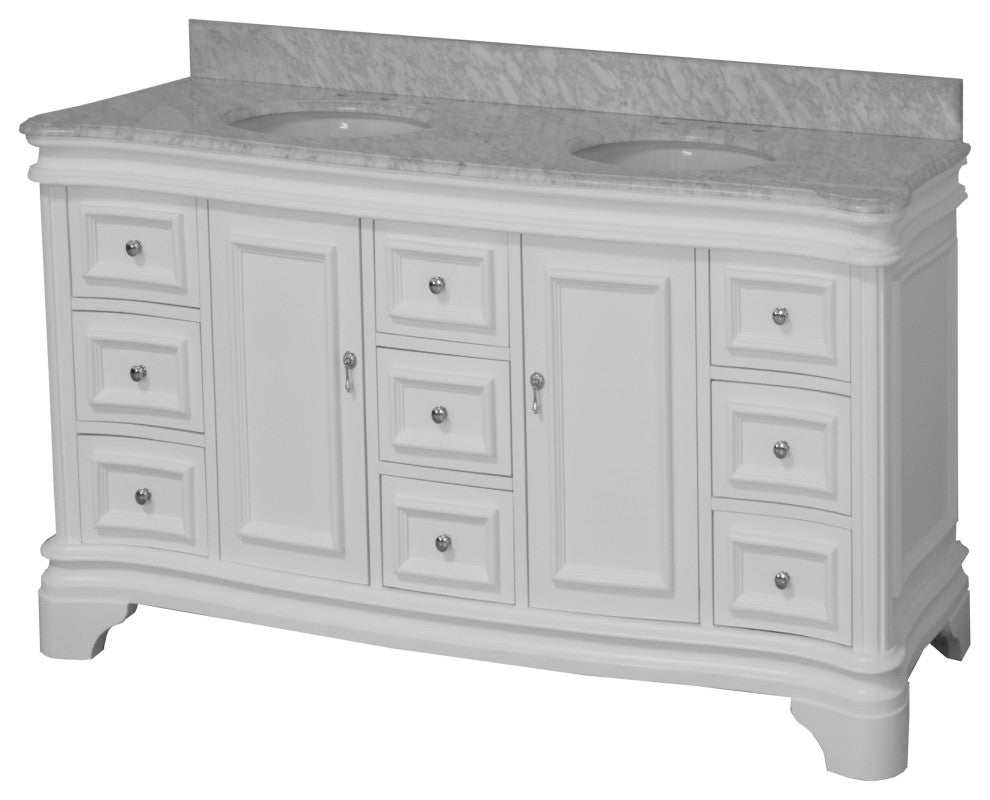 Katherine 72" Bathroom Vanity, White, Carrara Marble