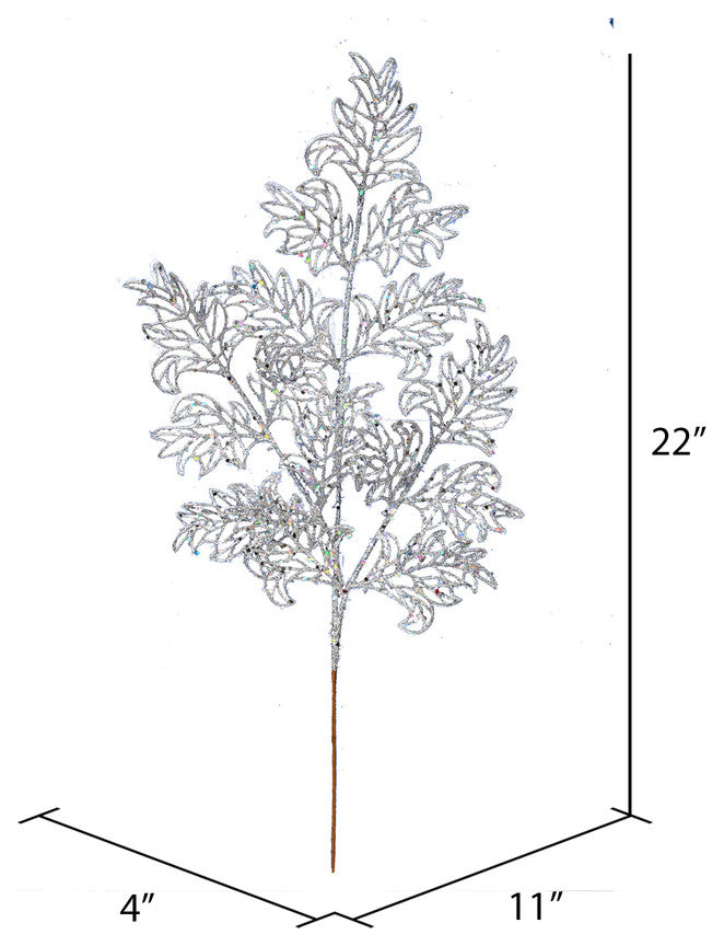 Vickerman L186207 22" Silver Glitter Lace Holly Leaf Artificial Christmas Spray