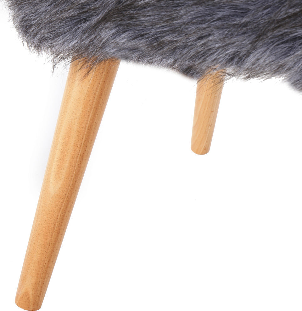 GDF Studio Hussey Mid-Century Gray Faux Fur Ottoman, Qty of 2