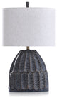 Transitional Black Hammered Texture Moulded Table Lamp, Sage Finish