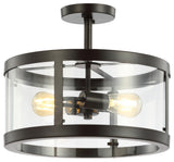 Herndon 2-Light 15" Iron/Glass Modern LED Flush Mount, Black by JONATHAN  Y
