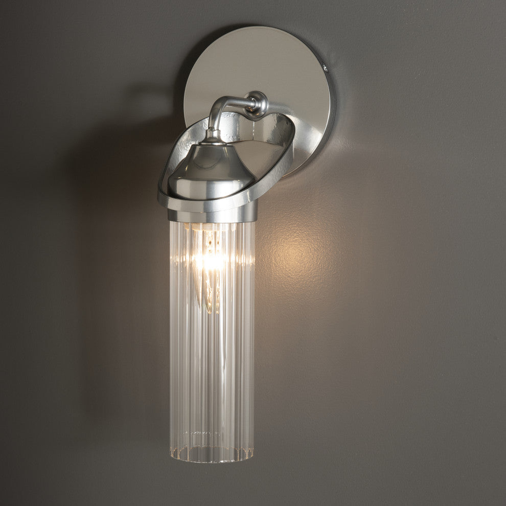 Bow 1-Light Bath Sconce, Sterling Finish, Clear Fluted Glass