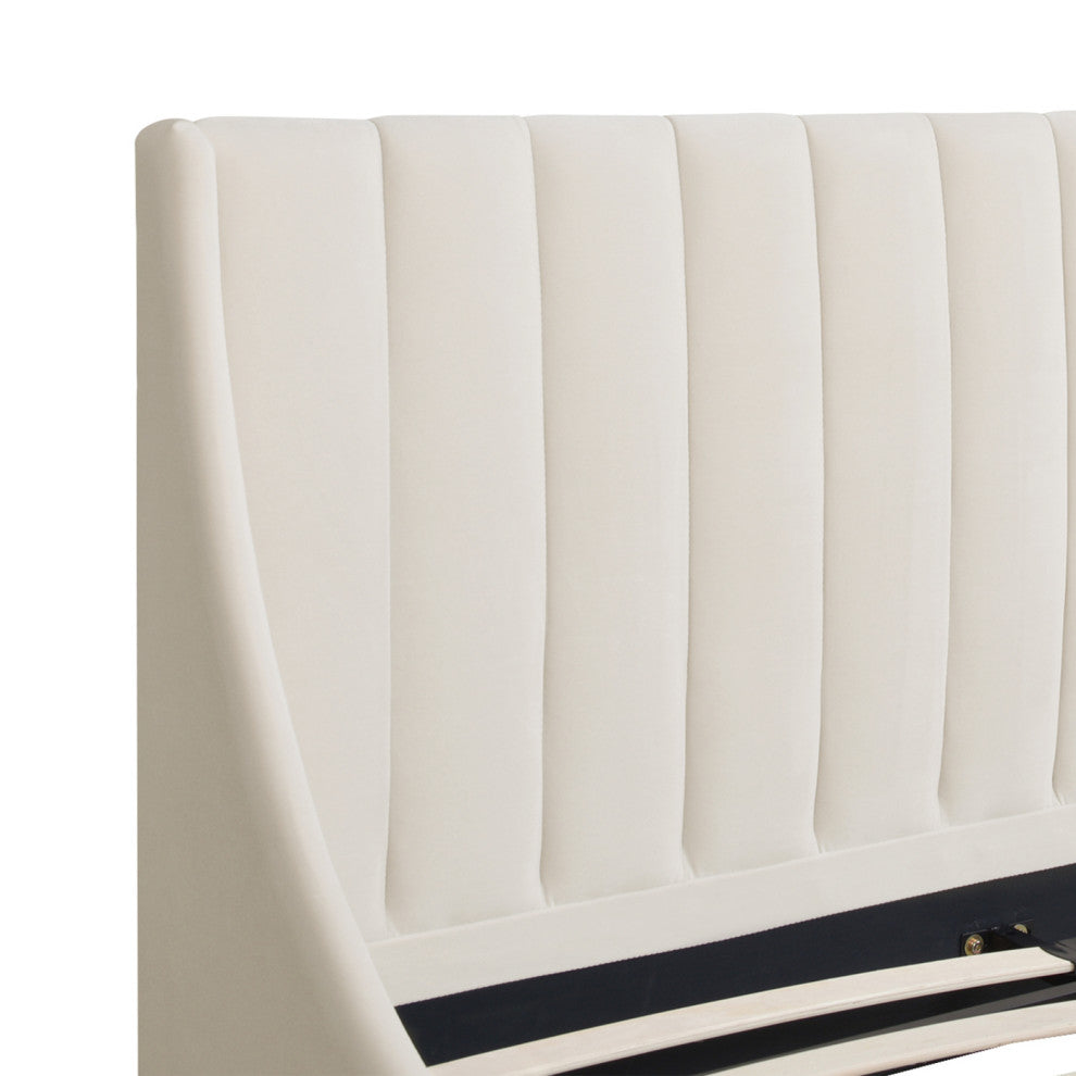 Aspen Modern Vertical Tufted Upholstered Platform Bed, French Beige Performance Velvet, Queen
