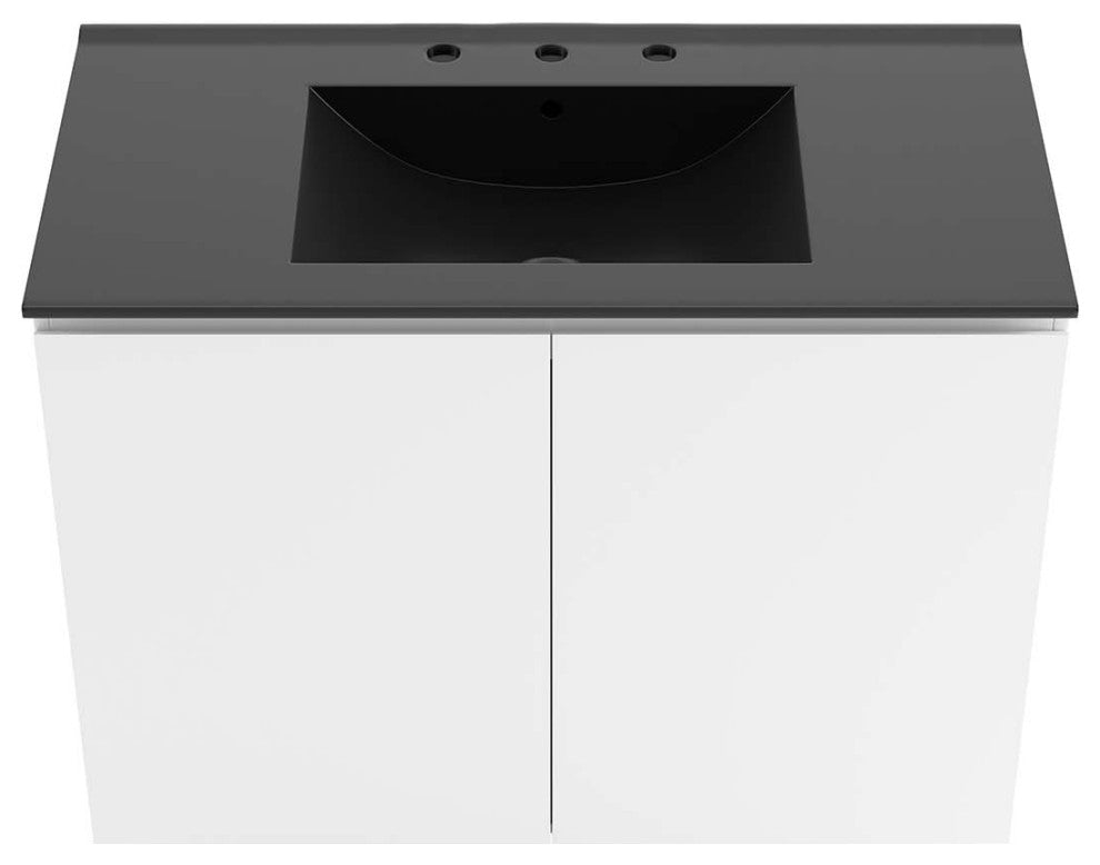Sink Vanity Cabinet, Wall Mount, Black White, Ceramic, Modern, Hotel Bathroom