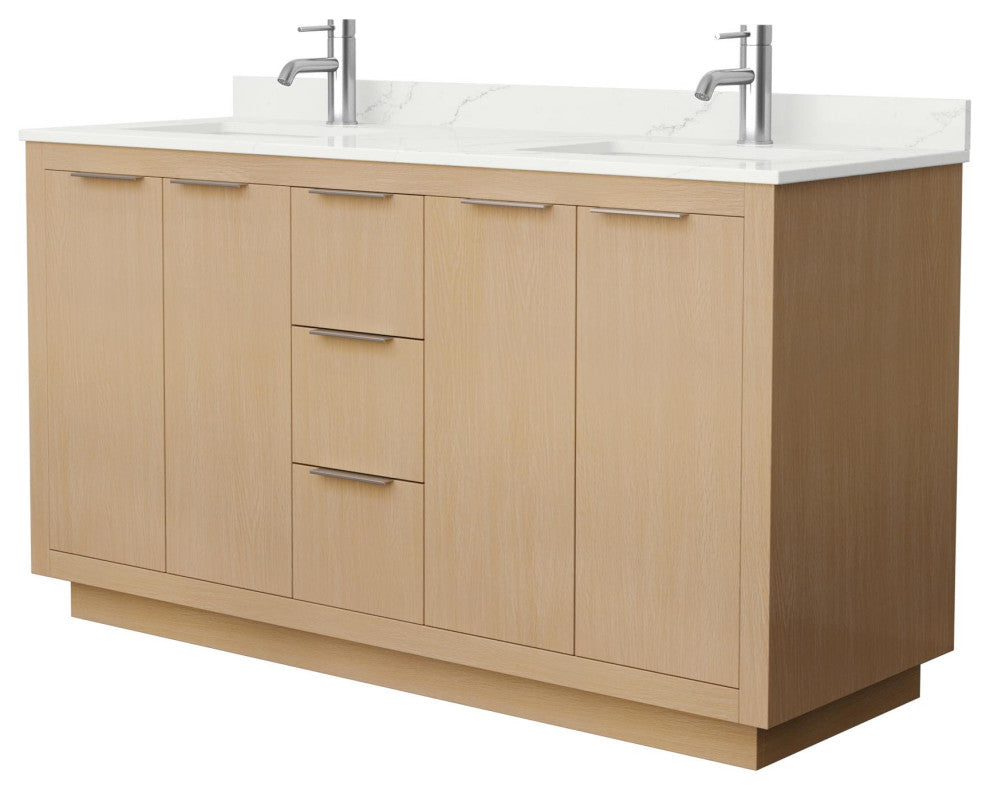 Maroni 60" Light Straw Double Vanity, Giotto Quartz Top, 1-Hole, Nickel Trim
