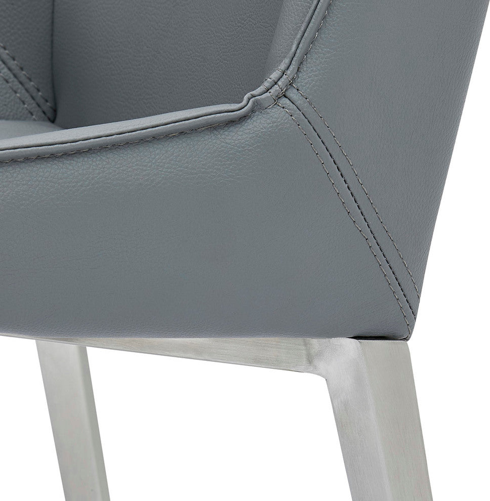 Fiora Gray Leatherette Dining Chair with Brushed Stainless Steel Legs