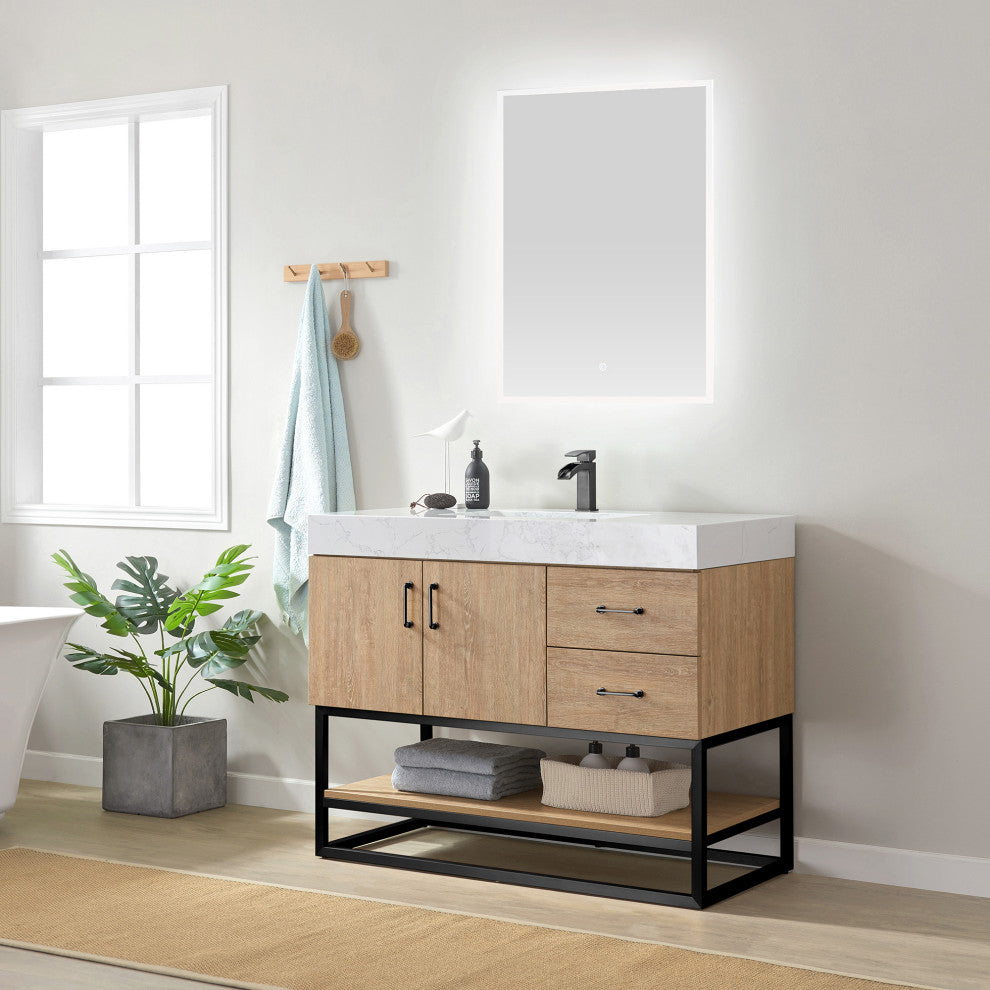 Alistair Vanity, North American Oak, Matte Black Hardware, 42", With Mirror