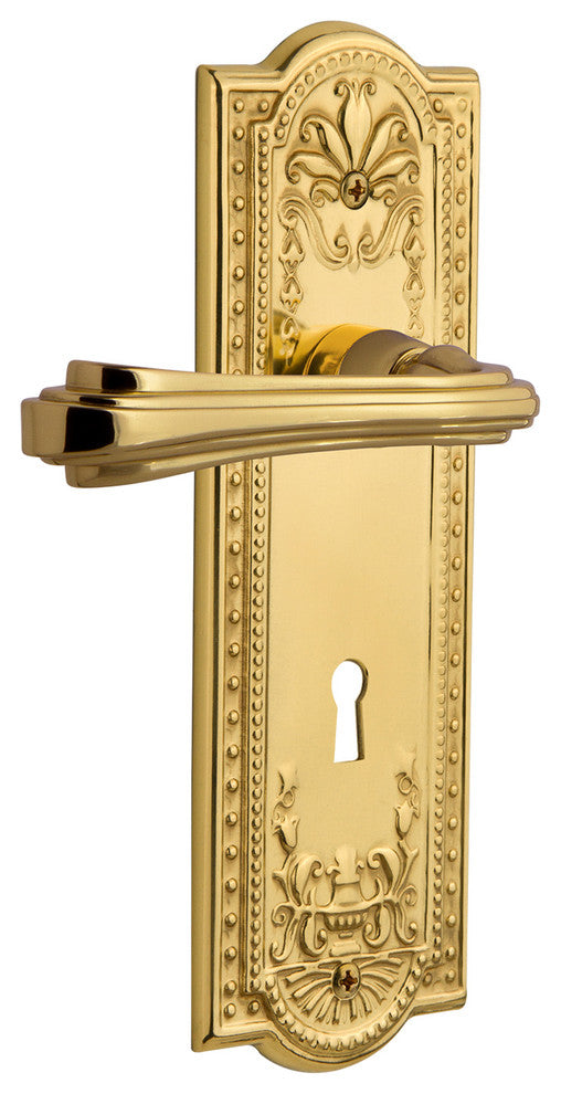 Meadows Plate With Keyhole Fleur Lever, Polished Brass, Privacy, Non-Handed